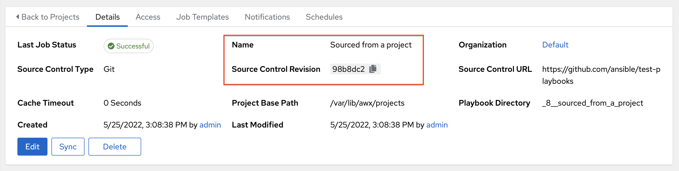 Project's Source Control Revision value