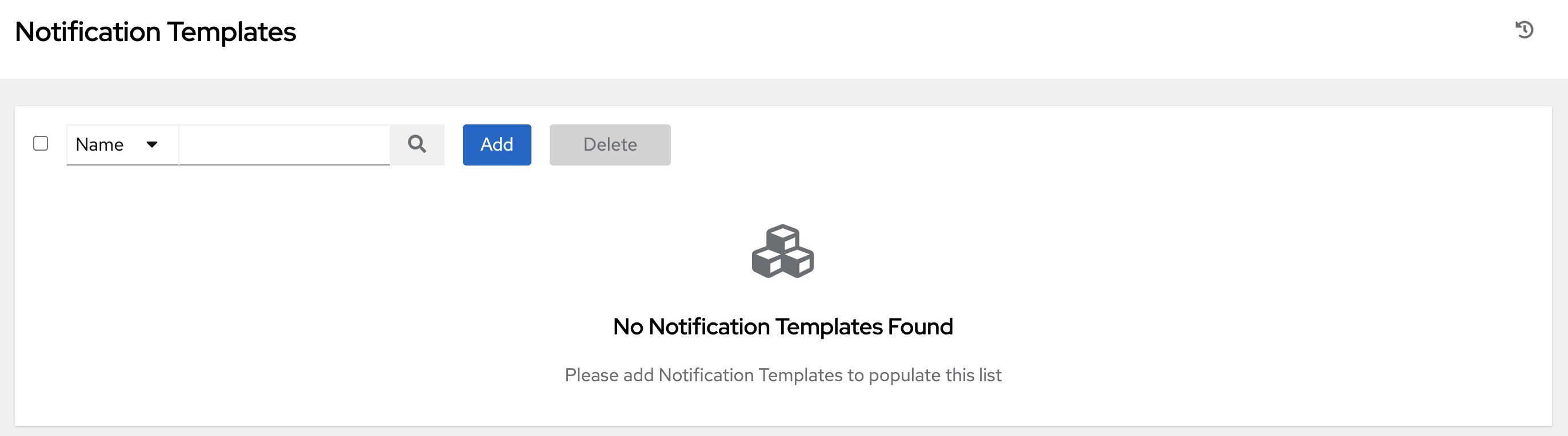 Notifications Templates page with no notification templates found.
