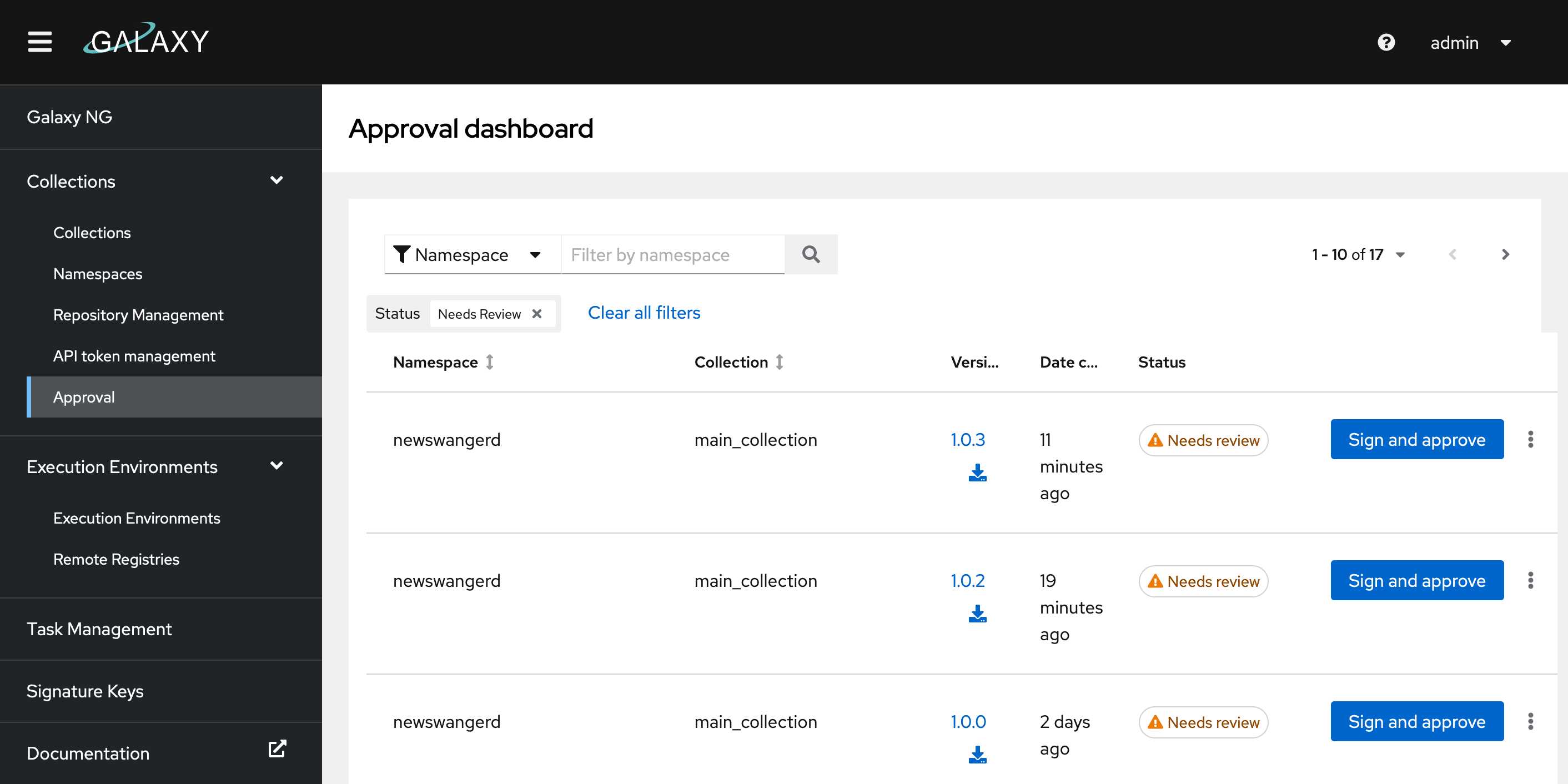 Approval dashboard